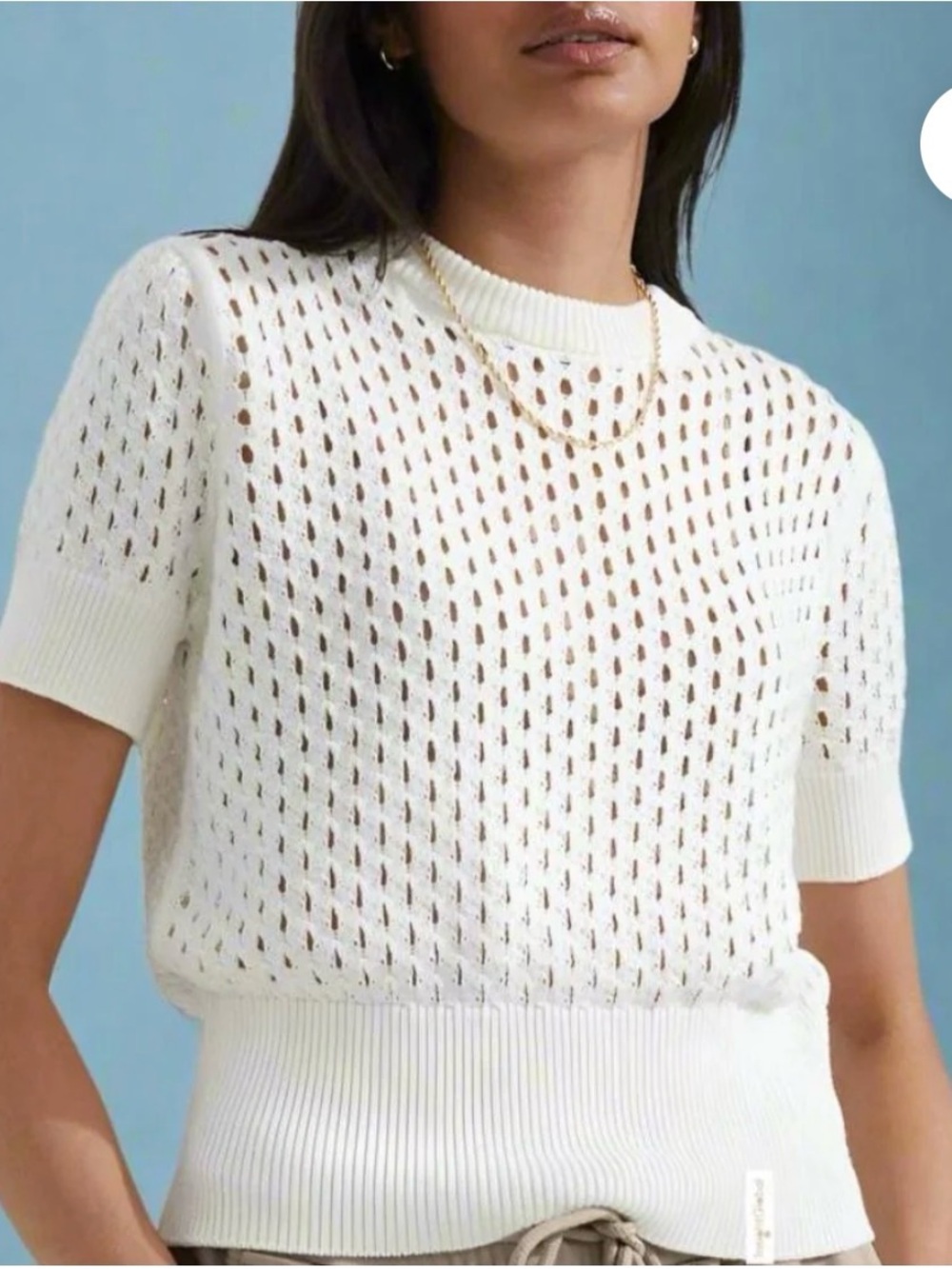 Varley White Open-Knit Short Sleeve Sweater